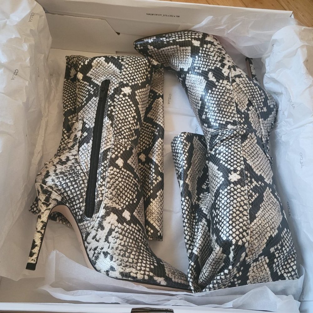 Aldo Women's Thadonna in Silver Animal Print Knee High Boots